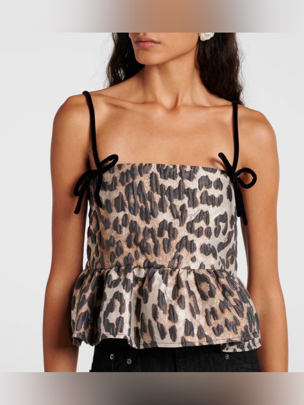 Ganni Peplum Jacquard Top Leopard Top